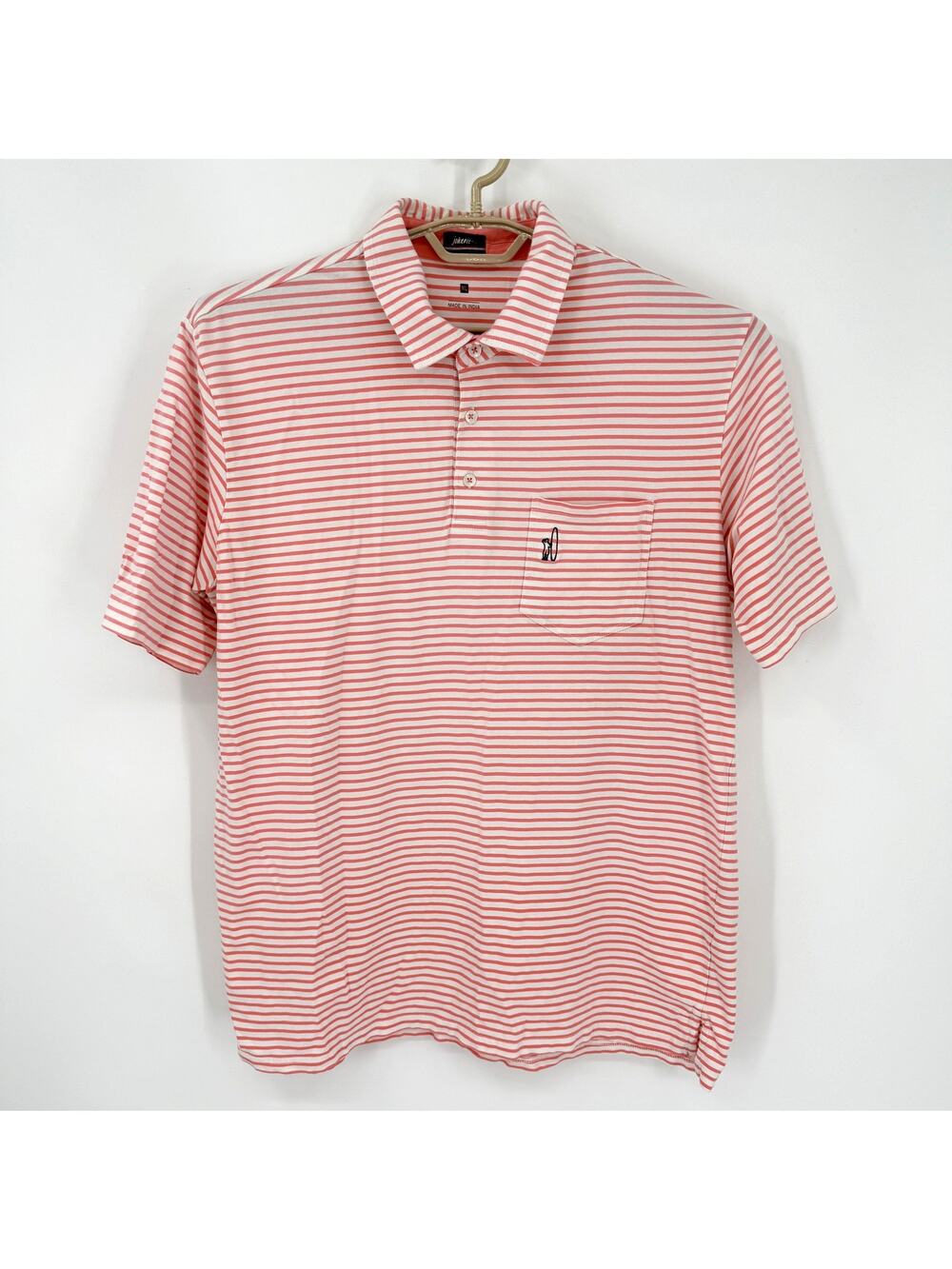 Johnnie-O Hangin Out Pocket Golf Polo Shirt Pink Stripe Cotton Spandex Size XL